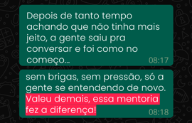 Depoimento de aluno 8 sobre a mentoria