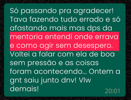 Depoimento de aluno 1 sobre a mentoria